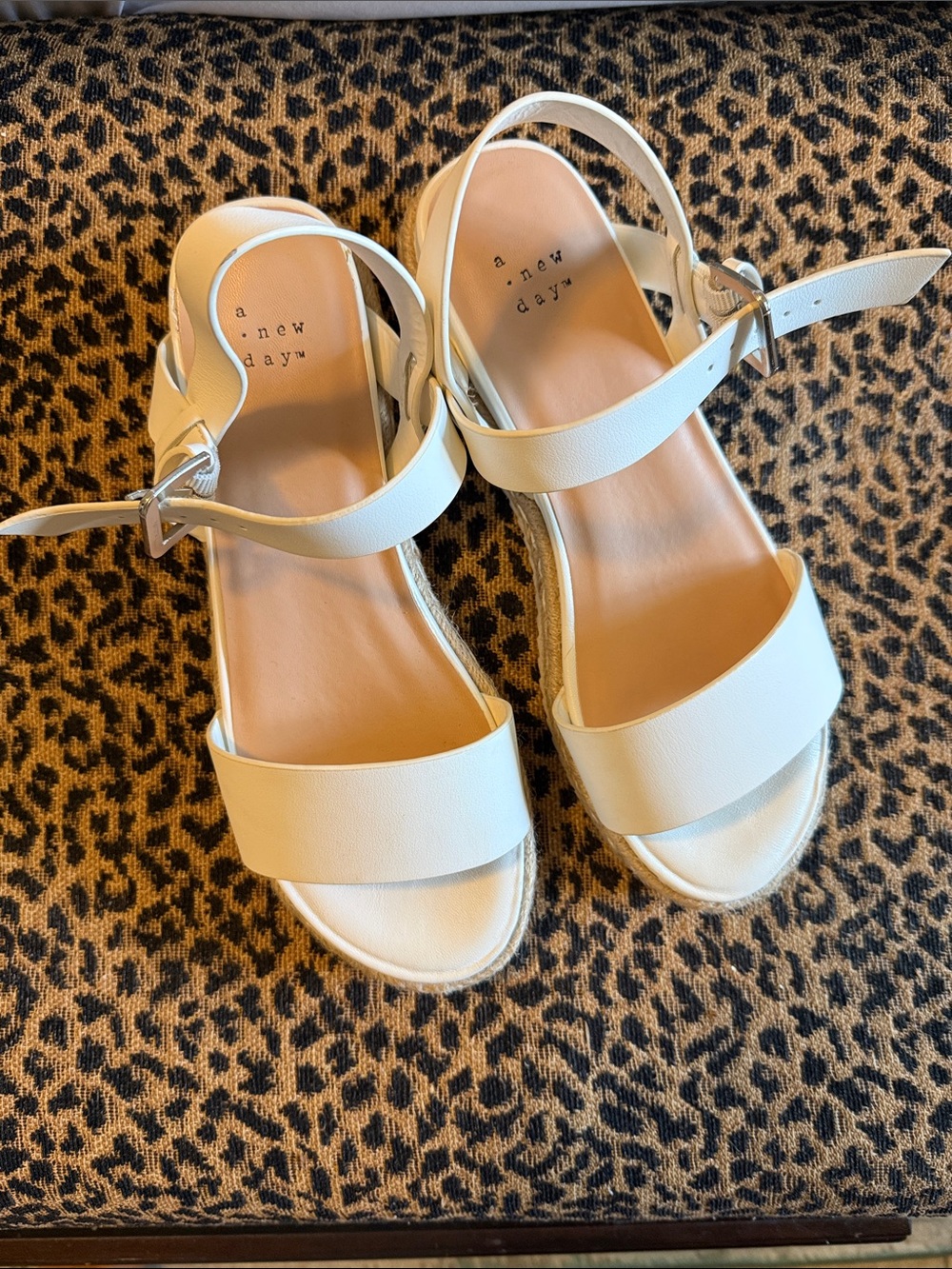a new day Cream Wide-Strap Ankle-Buckle Sandals